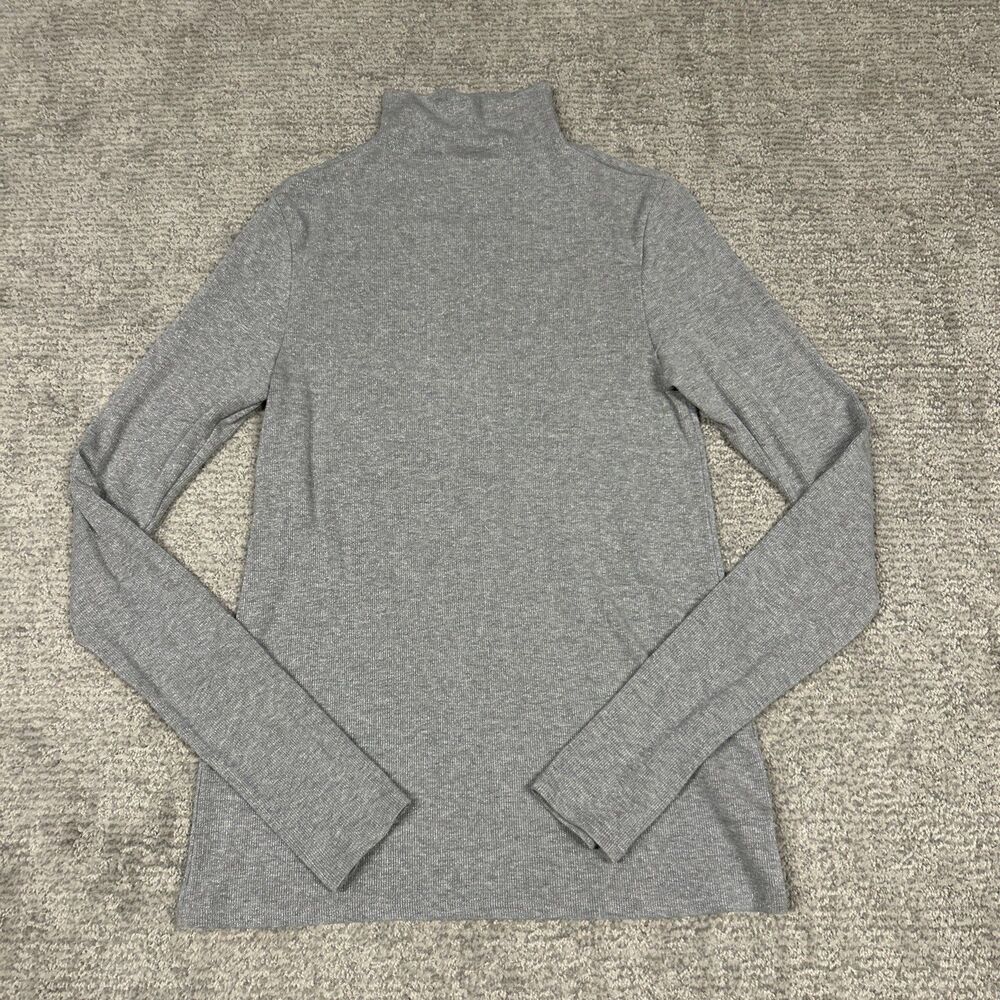 Enza Costa Top Womens Large Sparkle Metallic Ribbed Gray Stretchy Shirt USA